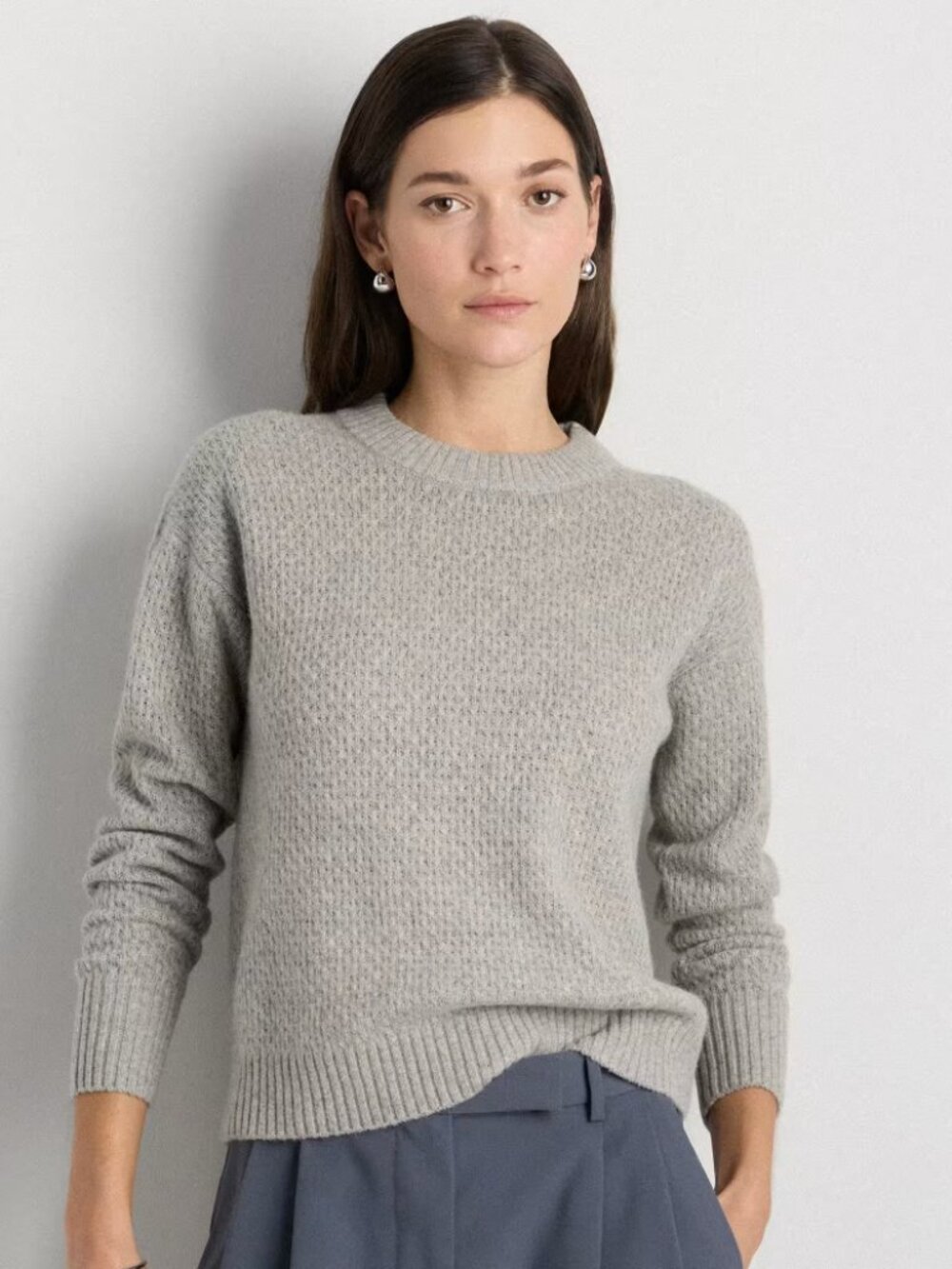 Quince Yak Wool Diamond Stitch Crew Sweater Black NWT